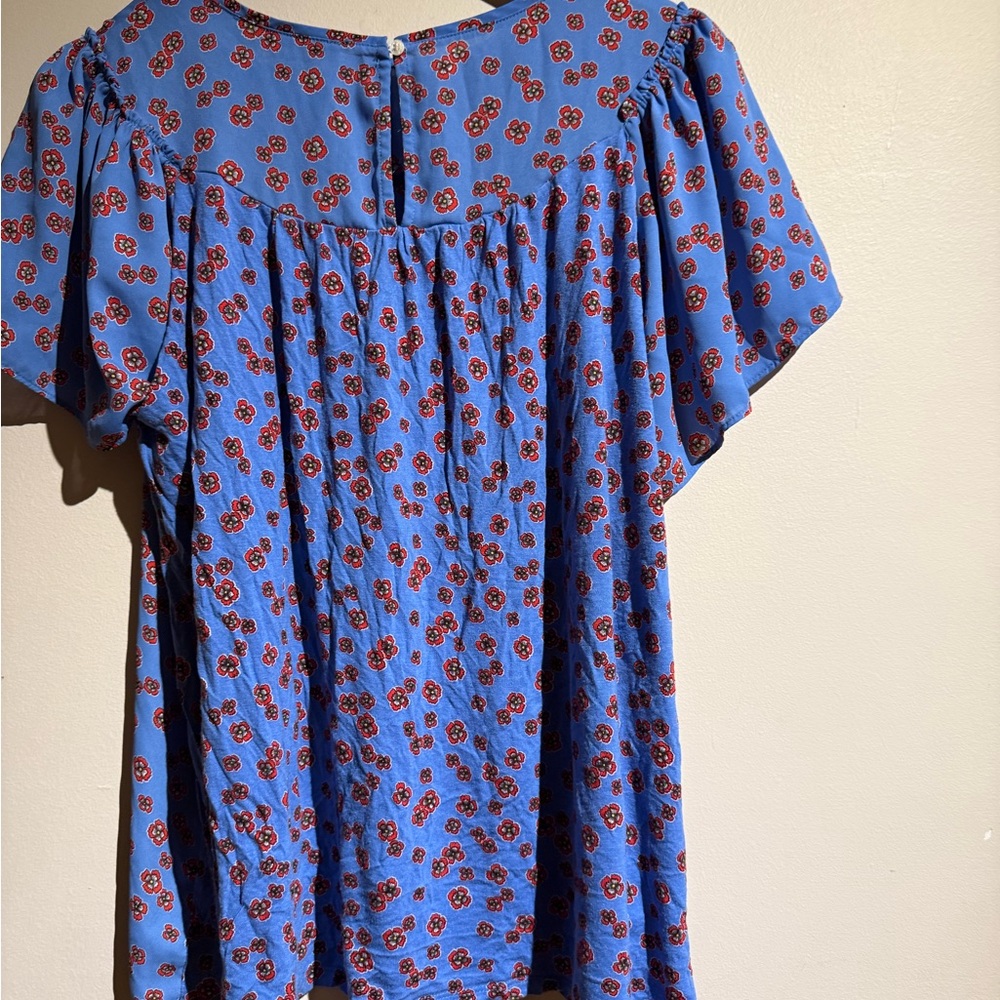 LOFT Blue Rayon Floral Blouse - Women's - Picture 6 of 9
